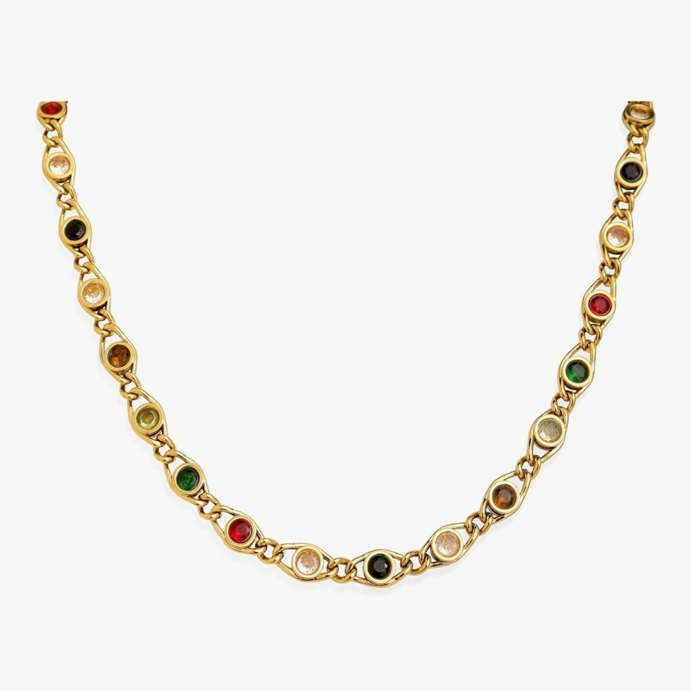 Elegant Goldโ Multi-Color Gemstone Necklace